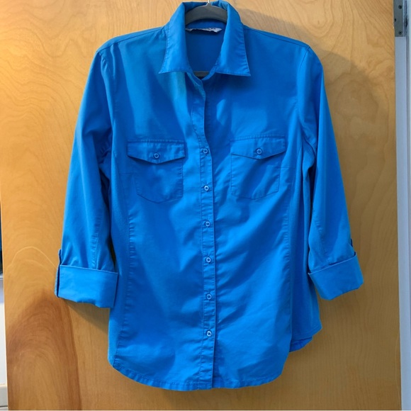 🔥5/$20🔥 “Signature by Larry Levine” Blue Button-Down Stretch Jersey Sides L - Picture 2 of 7